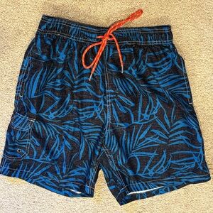 Boston Trader Black Blue Palm Leaf Men's Swim Trunks Sz M